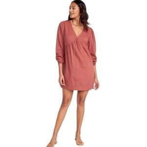 Old Navy Clip Dot  Mini Swing Dress XS A Little Rusty Color Pockets Long Sleeve